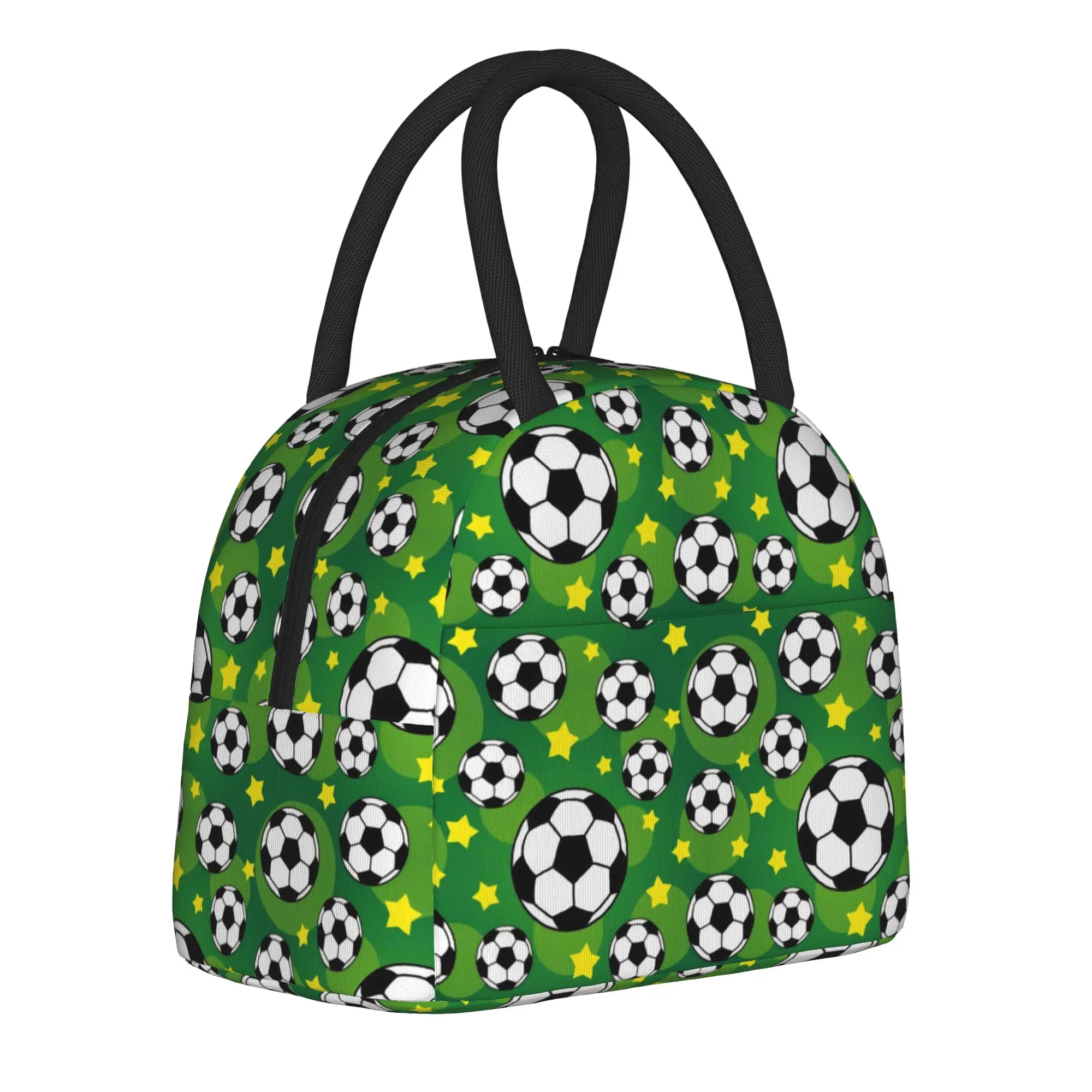 Football Soccer Patten Insulated Lunch Bag High Capacity  Reusable Cooler Bag Tote Lunch Box School  Outdoor Bento Pouch