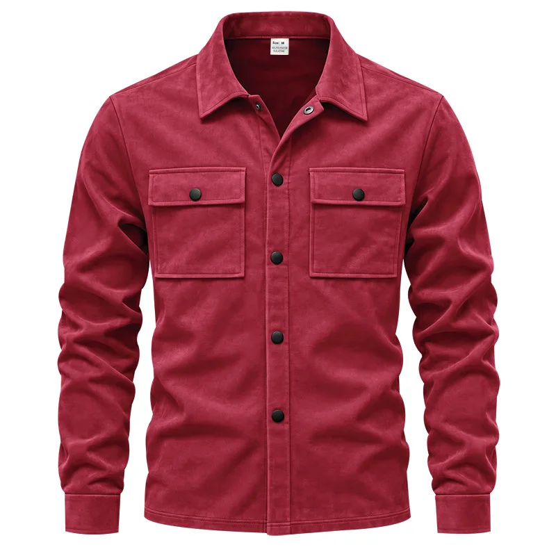 Herren-Wildlederhemdjacke, Air-Layer-Strickjacke mit Revers und Doppeltaschen, Langarmjacke – Detail 14