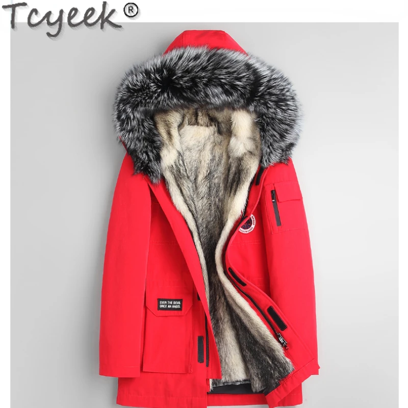 

Tcyeek Warm Silver Fox Fur Collar Winter Jacket Men Fashion Men's Parka Coyote Fur Liner Coats Mens Clothes Natural Fur Coat