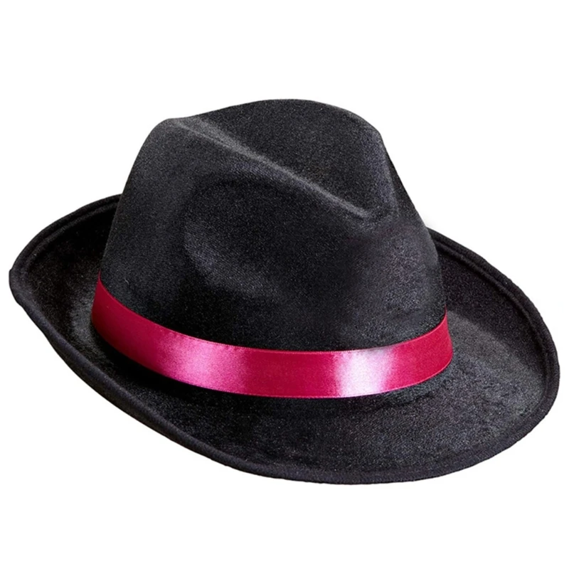 

Pink Belt Fedora Hat for Male Women Theme Party Hat with Roll Brims Costume Gentleman Top Hat Round Hat Stage Shows Hat