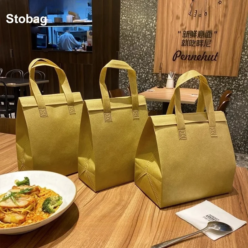 Stobag 부직포 단열 도시락 토트백, 빵 식품 포장 베이킹, 보온, 콜드 배송, 재사용 가능 휴대용 파우치, 10 개 