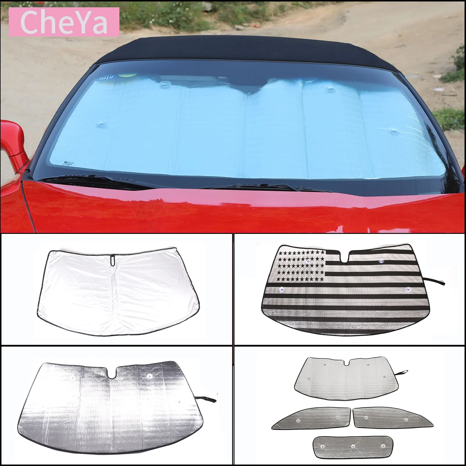 

For Chevrolet Corvette C6 2005-2013 Aluminum Foil Car Front Windshield Full Window Glass Sunshield Foldable Protection Cover