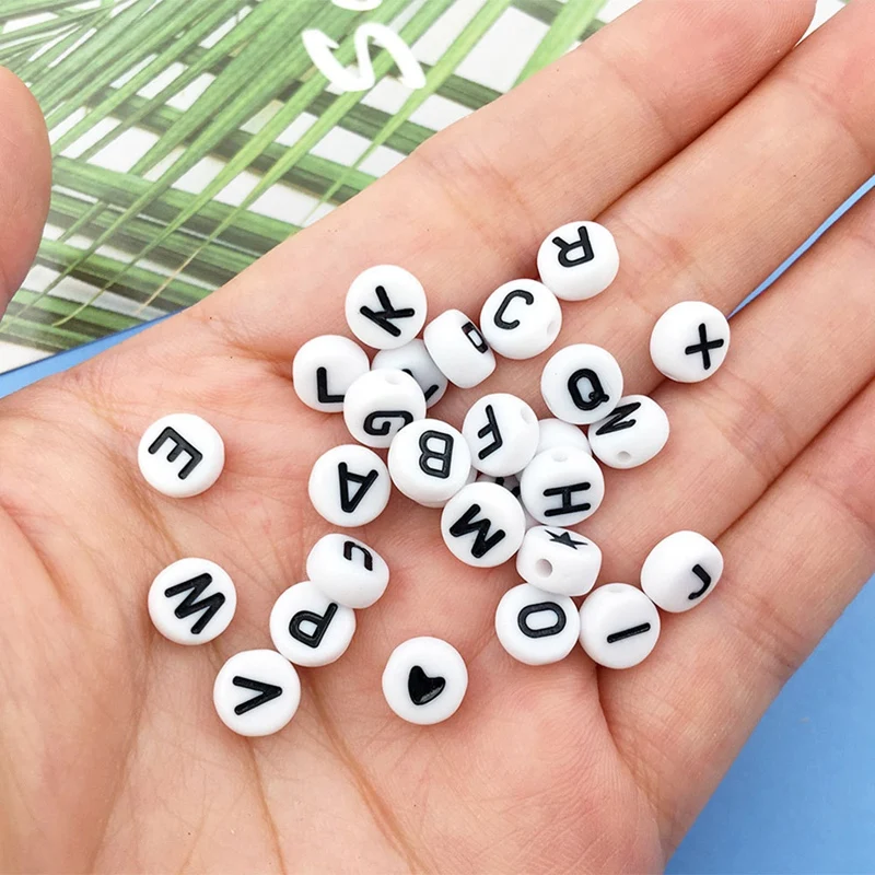 500Pc Circle Letter Beads 3.5X7mm Acrylic Letter Beads Single Alphabet White Round Bracelet Jewelry Beads Jewelry Making Durable