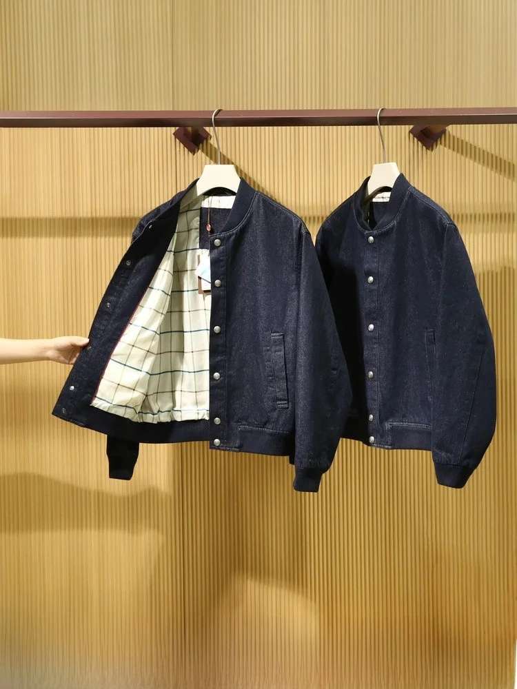 

Cleanfit Denim Jaet Vintage Flight Suit Outerwear Luxury Old Money Sle Men's Stand Fit Long Sve Baseball Collar Coat