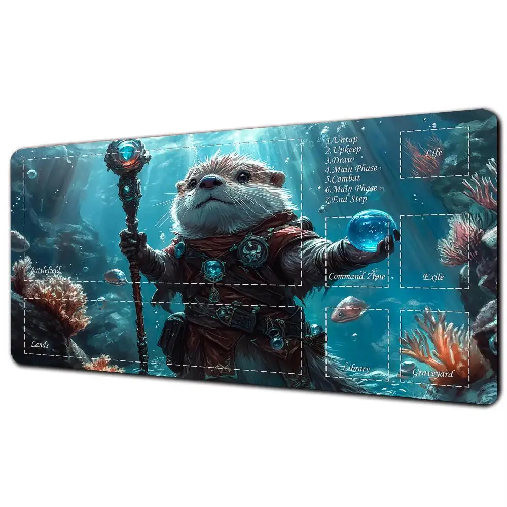 Magic Card Playmat with Zone Fantasy Magic Otter TCG Playmat Gathering Gaming Mats Desk Mat Commander Battle Playmat Magic Mat