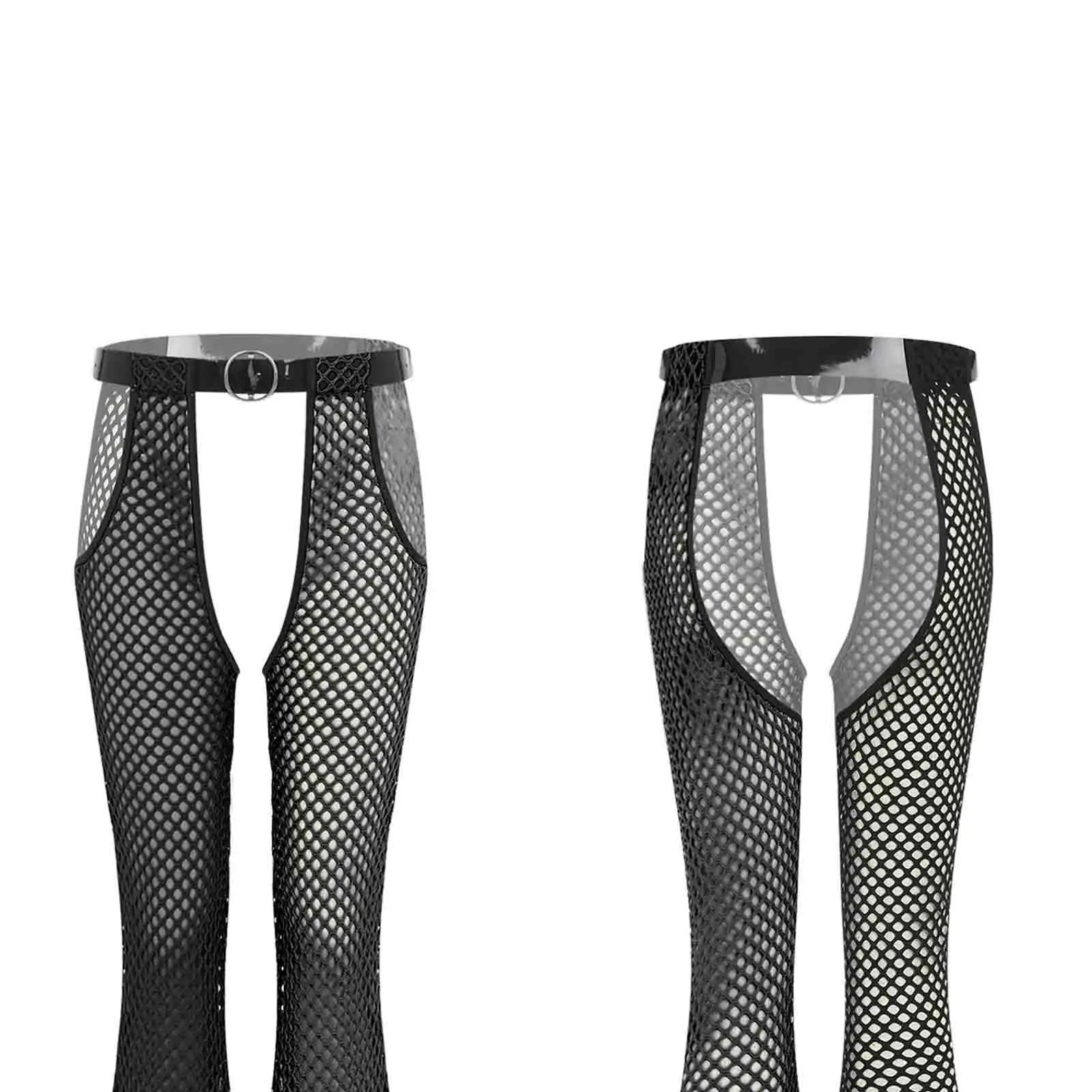 

Women Lingerie Fishnet Open Crotch Pants with Waist Belt Crotch Hollow Out Wide Leg Pants for Erotic Temptation Nightwear Pants