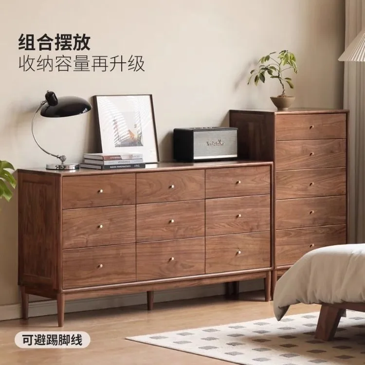 

New Chinese Style Solid Wood Nine-Drawer Cabinet, Modern EntrywayCabinet, Walnut Bedroom StorageCabinet, Nordic Drawer Bedside