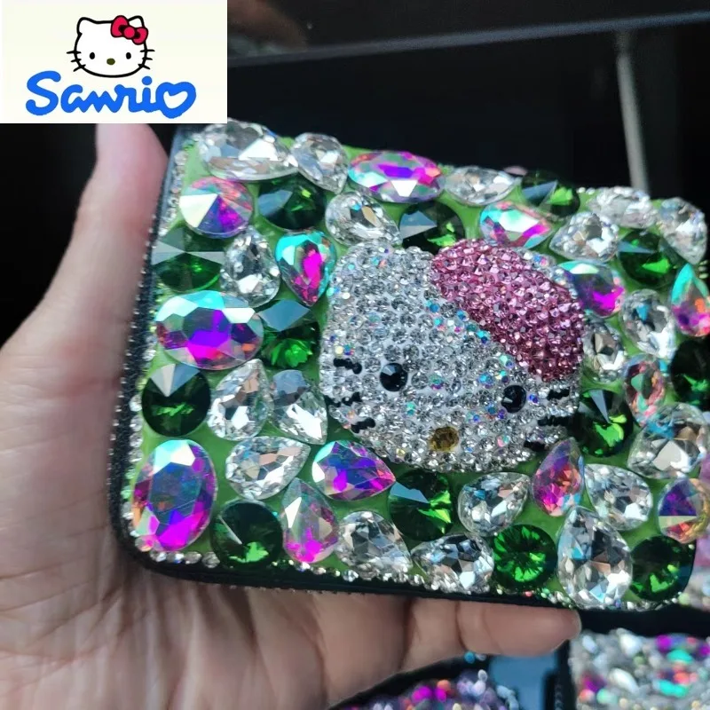 Sanrio High Quality Diamond Set Hello Kitty Sparkling Diamond Cartoon Card Bag for Women Multi functional Storage Wallet