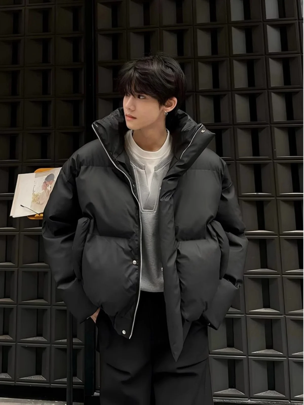 

Мужская зимняя утепленная куртка из искусственной кожи и хлопка, повседневная верхняя одежда в уличном стиле с воротником-стойкой