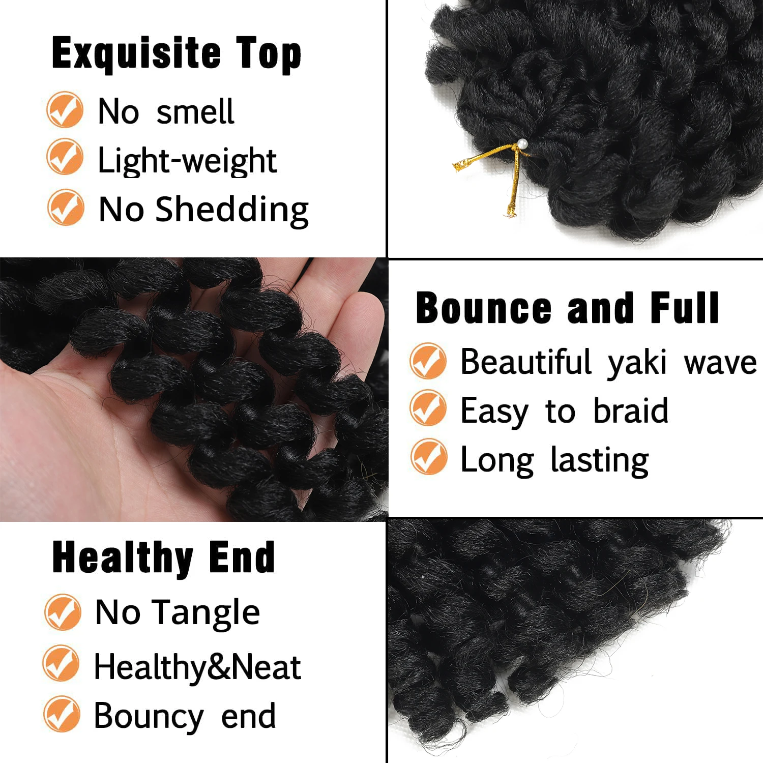 8/10/12インチ ジャマイカンバウンス クロシェヘア 女性用 合成 ワンドカール クロシェヘア ショート プレループ カーリー クロシェヘア