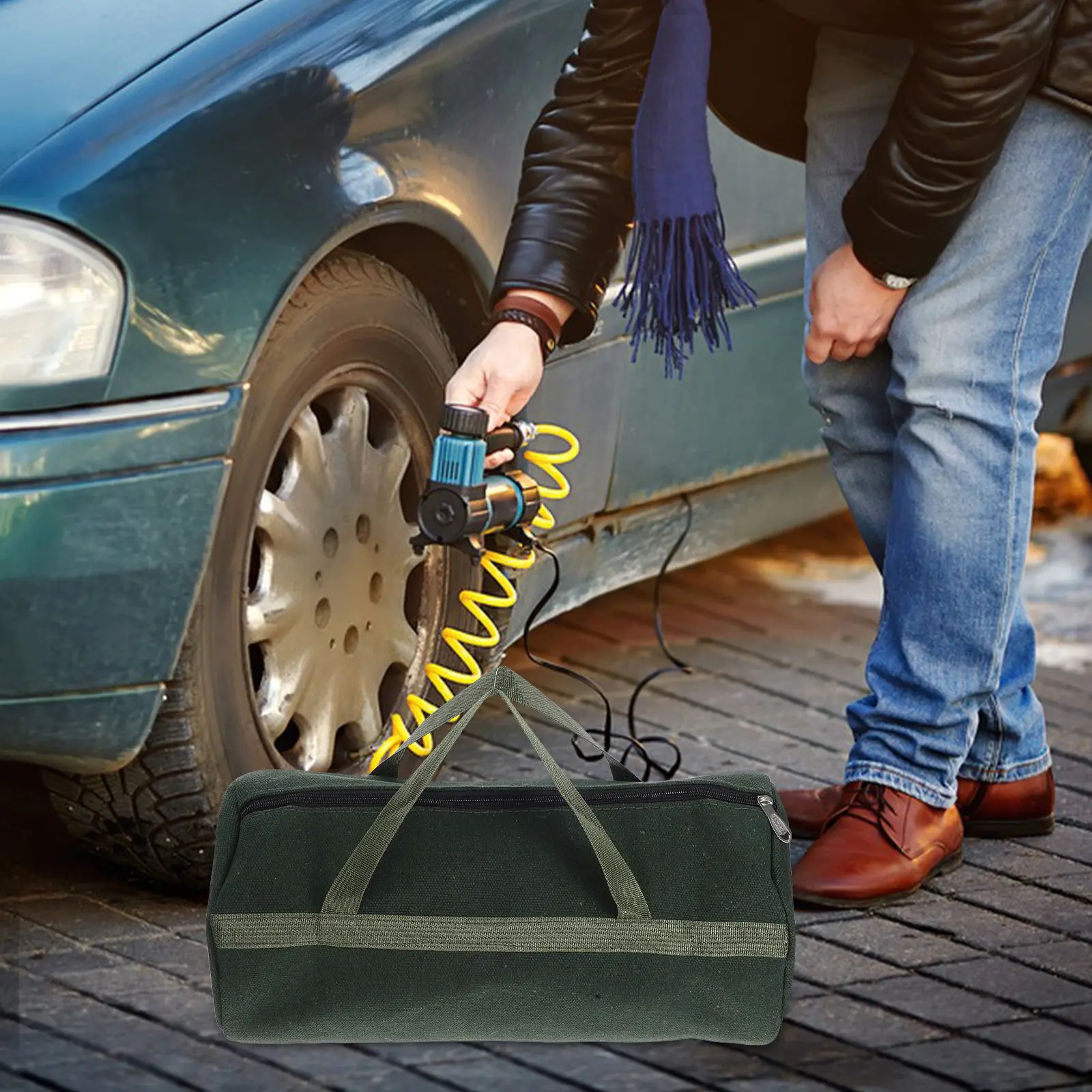 Car Tool Storage Bag Sturdy Waterproof Fabric Repair Tool Organizer with Ample Space for Wrenches Sockets and Essentials 40x20cm