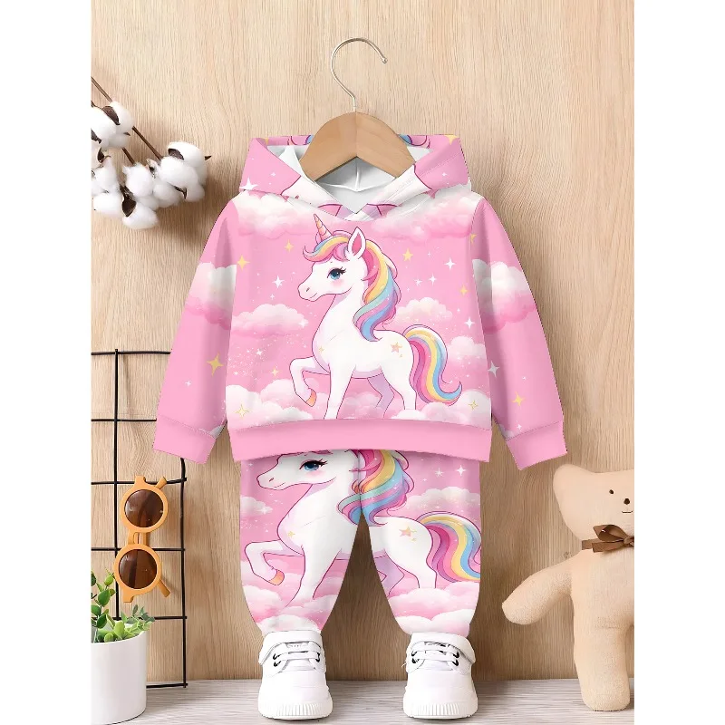 Kids Hoodie Jogger: Pink Cloud Unicorn Print, Aurora Galaxy Cat Graphic, Ocean Dolphin Bubble Pattern Kid Tracksuit