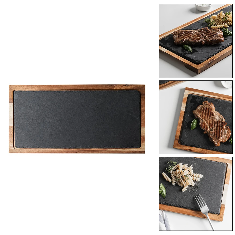 

1Pcs Solid Wood Snack Tray Natural Surface Grain Black Multi-Purpose Food Plate Japanese Western Cuisine Storage Wooden