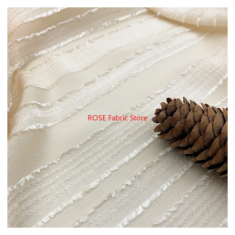 1 meter 75d Striped Jacquard Tassel Cut Flower Wrinkled Chiffon Fabric Breathable Spring and Summer Dress Fabric