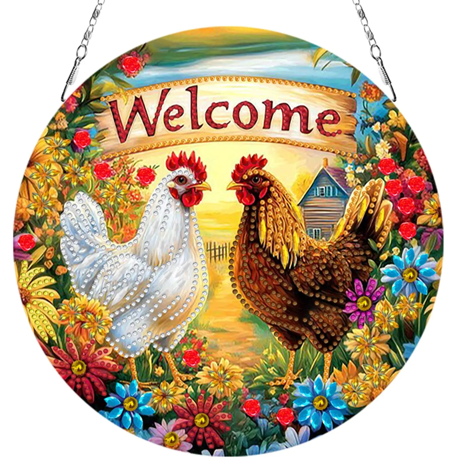 

Набор для творчества: 2D акриловая алмазная мозаика-подвеска «Добро пожаловать на ферму» для домашнего декора, 24x24 см