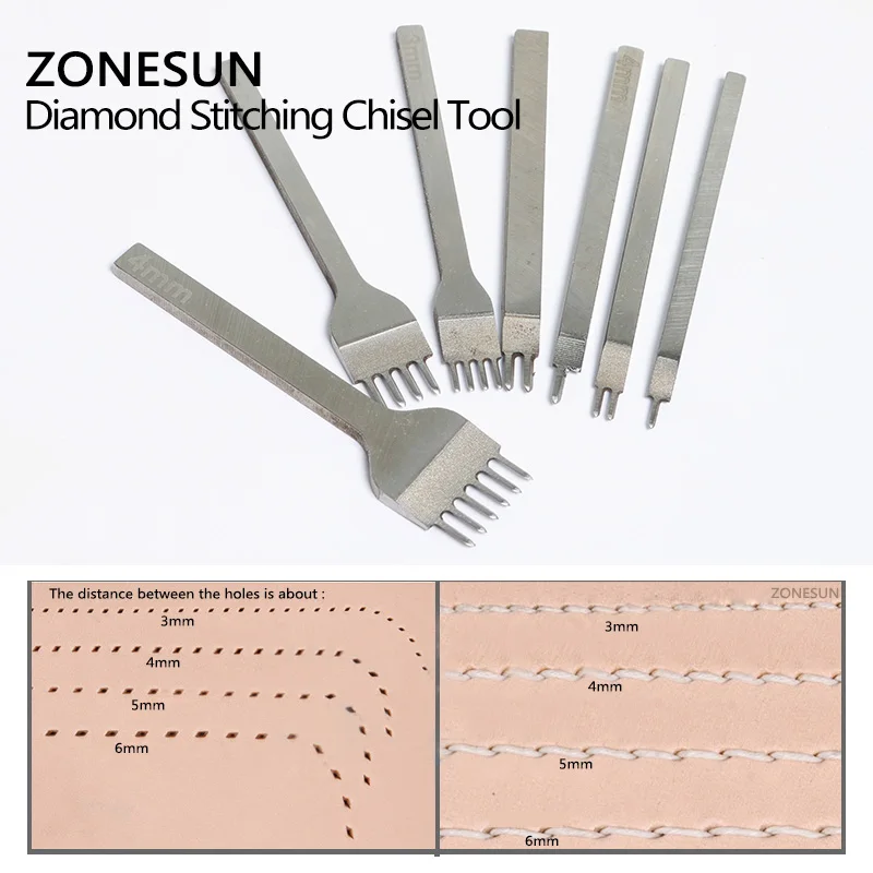 ZONESUN DIY  Tool White Steel Diamond Stitching Chisel Tool Hole Size 2.5mm,distance between the holes 5mm