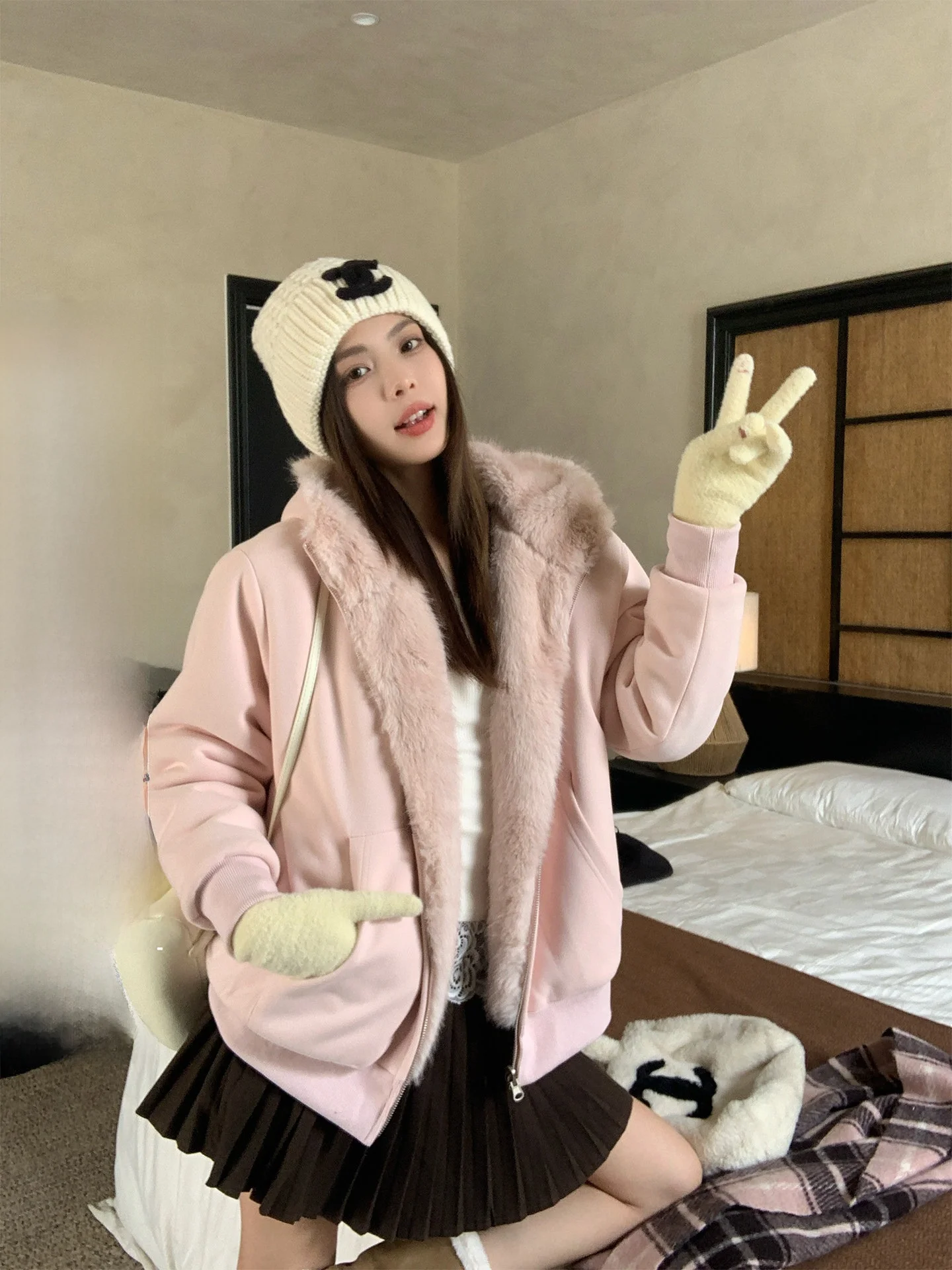 

Осенне-зимнее пальто на подкладке Fce Thiened ort, женская теплая шапка свободного покроя, дизайнерская верхняя одежда для поездок на работу, Новое поступление