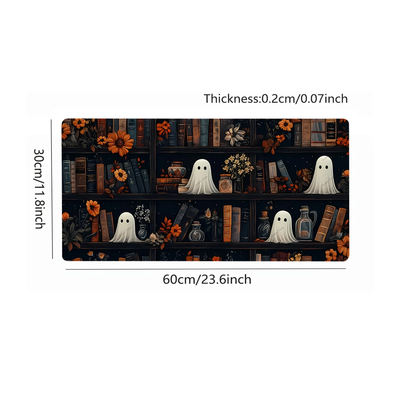 Tappetino per mouse a tema Halloween e autunno, durevole, resistente alle macchie, base in gomma antiscivolo, design carino della biblioteca dei libri, tappetino per tastiera XXL