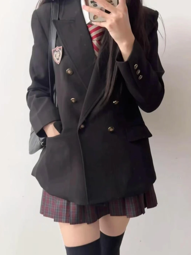 Estilo preppy moda magro casaco de manga longa feminino design de rua alta lapela preto casaco hepburn vintage chique casaco sobreposto