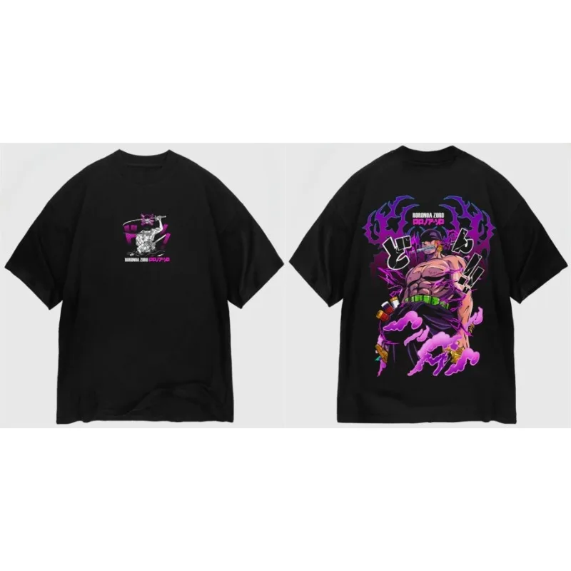 

ONE PIECE Japanese-style Anime Loose Large-size Retro Heavy Cotton Round Neck Short-sleeved T-shirt for Men and Women