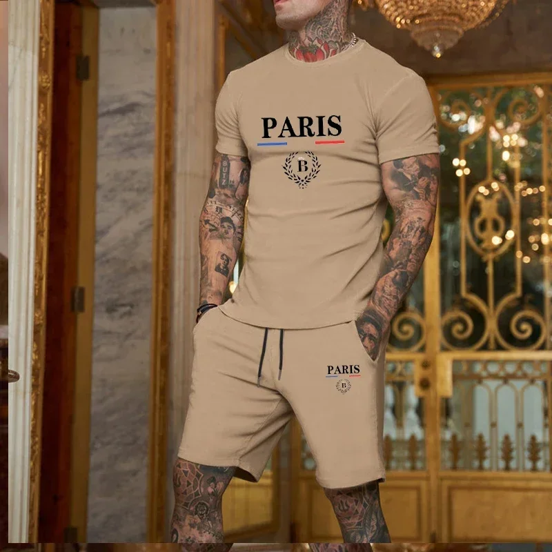 

New brand summer short-sleeved fitness T-shirt + Shorts 2-piece fashion daily designer men's casual jogging sportswear suit