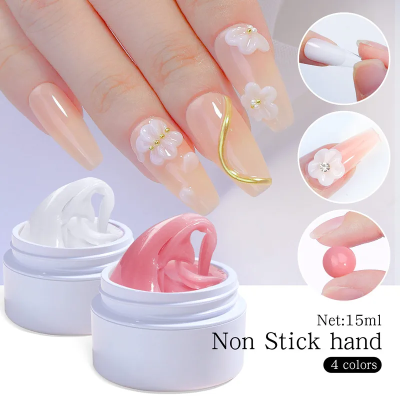 15ML Solid Non Stick Hand Extension Gel Nail Polish -Pink/White/Clear Extension Gel for Mnicure Carving Nail Art Emboss Hard Gel