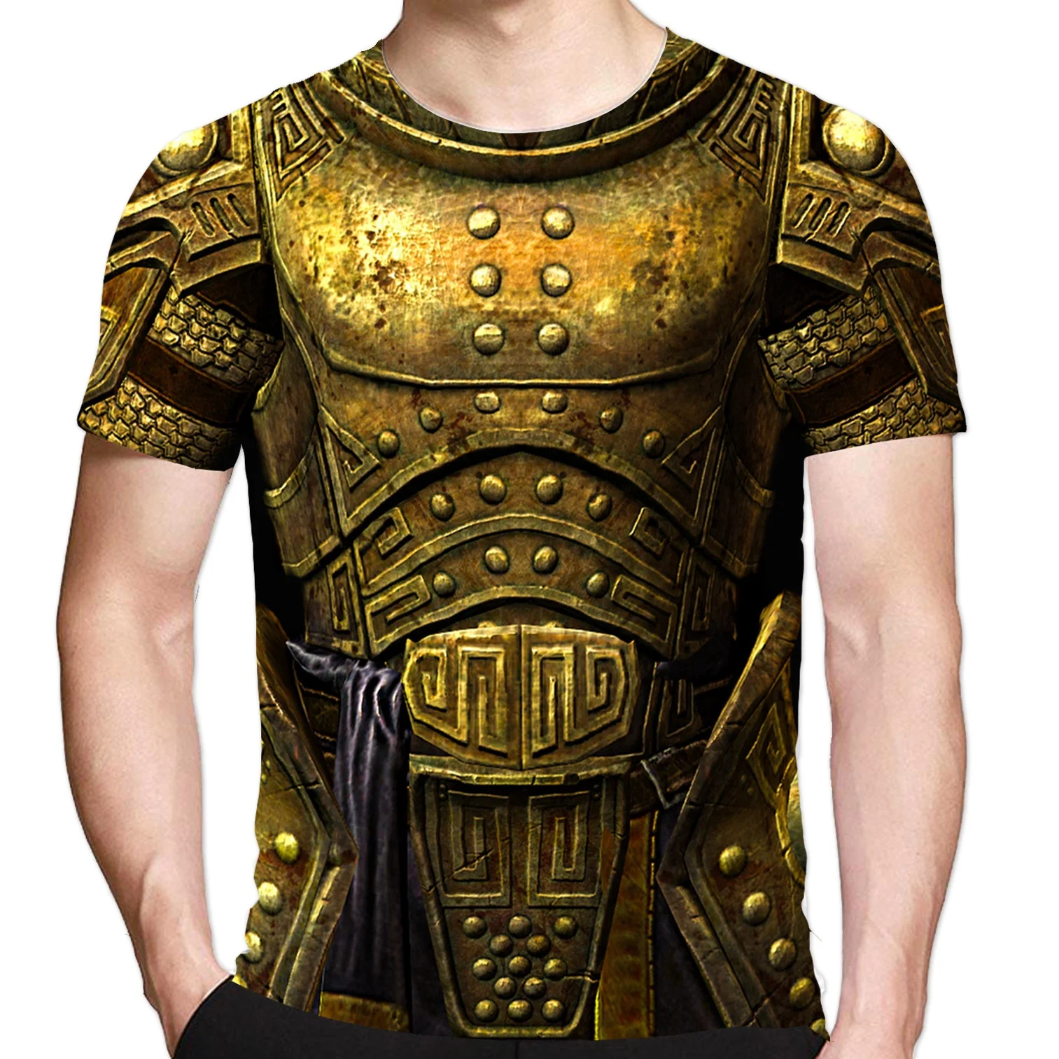 Medieval Gold Knights Templar Armor Print 3d T-shirt Personality Cosplay Short Sleeve Costume Tops