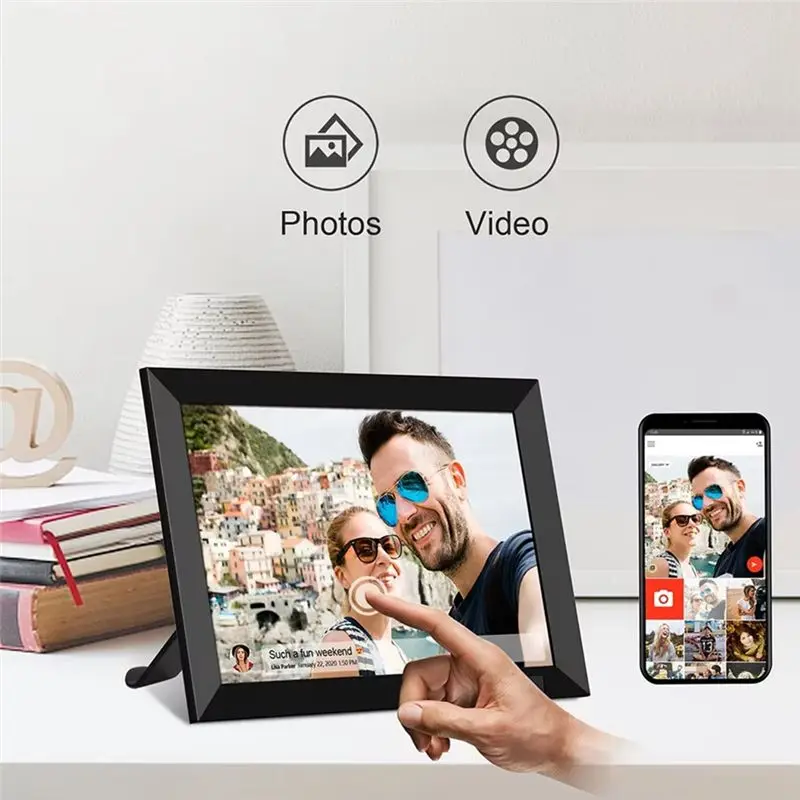 Happy New- Digital Picture Frame Touch-Screen Digital Picture Frame 10.1 Inch 32G Auto Rotation Photo 1280X800 HD Sharing Via AP