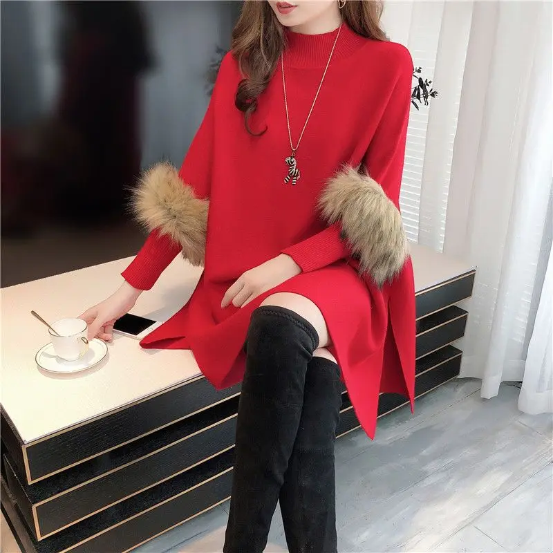 

Bat Shirt Half High Collar Pullover Sweater Knitwear Spring, Autumn and Winter Loose Oversized Pullover Cape Pullover Sweater