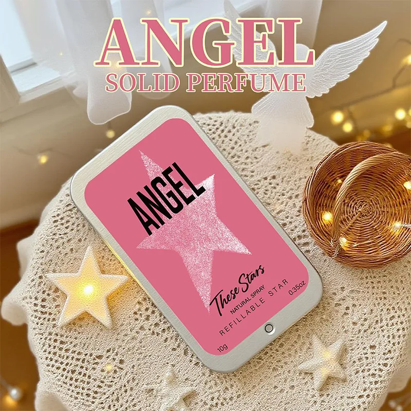 Crème de parfum solide Angel Star, baume de parfum rechargeable portable, baume de parfum durable rafraîchissant au parfum boisé, cadeau pour femmes