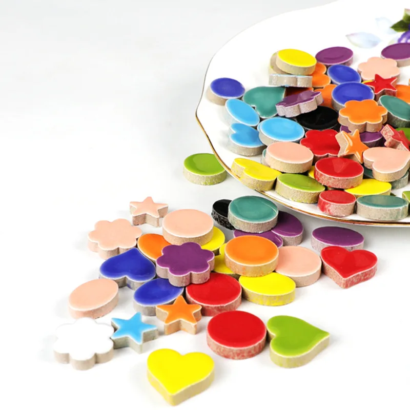 50g Porcelain Mosaic Tiles Heart Star Shape for DIY Craft Supplies Mixed Media Art Ceramic Tesserae Mosaic Pieces Scrapbooking