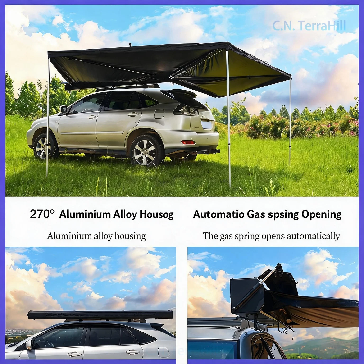 Aluminum Shell 270 Degree Car Awning Tent Sunshade for Overland Camping SUV Side Shade Canopy