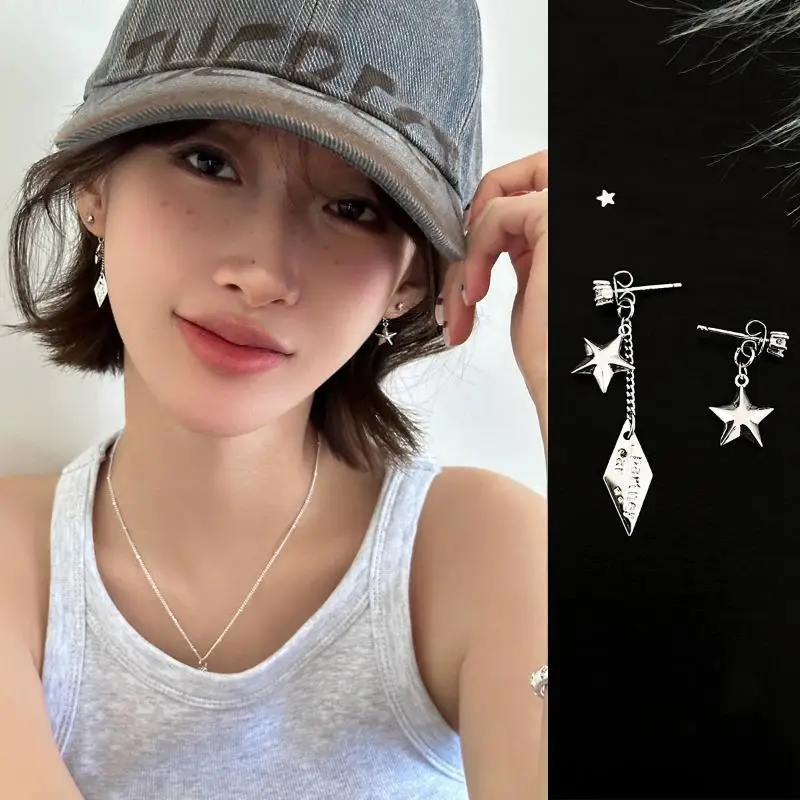 Asymmetry Star Tassel Earrings Y2K Irregular Pentagram Earrings For Women Girls Party Trendy Jewelry Gift