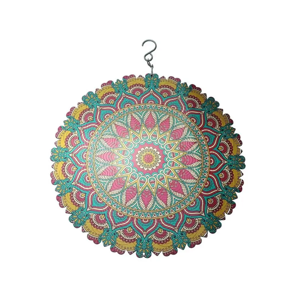 Creative Iron Rotating Wind Chime Mandala Pattern Home Decor 3D Color Wind Chime Garden Pendant Wall Hanging Decor