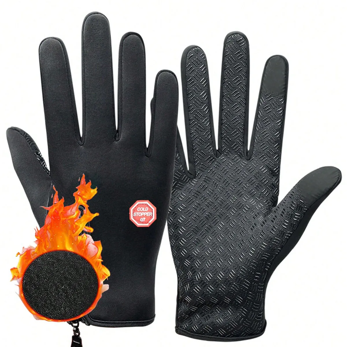Winter windproof and warm gloves with anti-slip silicone touchscreen full-finger cold-proof cycling touchscreen sports gloves