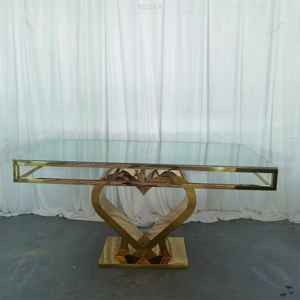 Reception Luxury Decorations Stainless Steel Furniture Event Banquet Wedding Dining Table