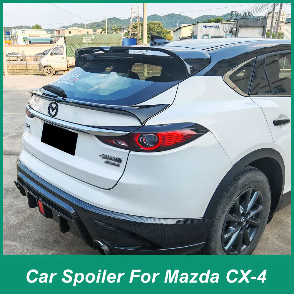 

Для Mazda CX-4 CX4 2020-2022 задний багажник Iid Средний спойлер пластик, армированный волокном, углеродное волокно яркий черный Ducktail крыша в форме MD автомобильный комплект