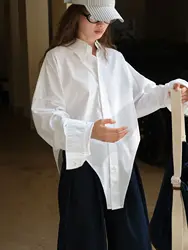 Spring and Autumn Women's Casual Solid Color Collar Long Sleeve Loose Irregular Shirt