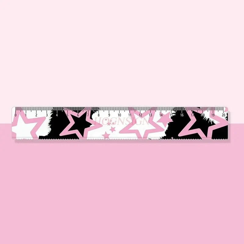 1pcs Pink Star Student Stationery Straight Ruler with Wave Hand Accounting Ruler Drawing Art Student Acrylic 20cm