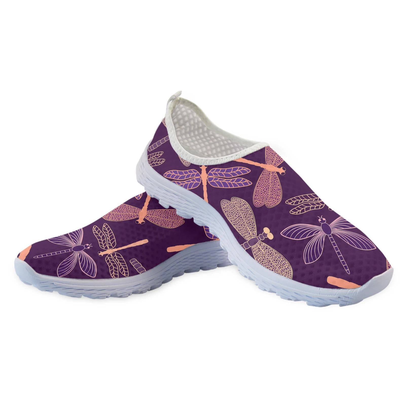 INSTANTARTS Purple Boho Butterfly Dragonfly Design Comfortable Brand Loafers Soft Summer Mesh Shoes Walking Sneakers Zapatos