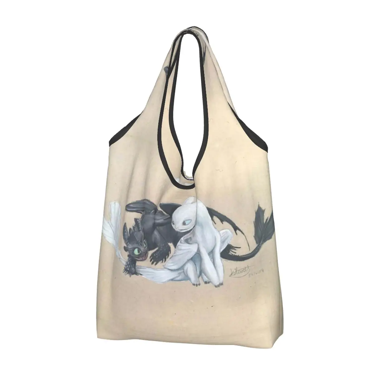 Toothless And Lightfury Portable Tote Shopping Bags Reusable Shopper Bag Groceries Handbag Shoulder Bag