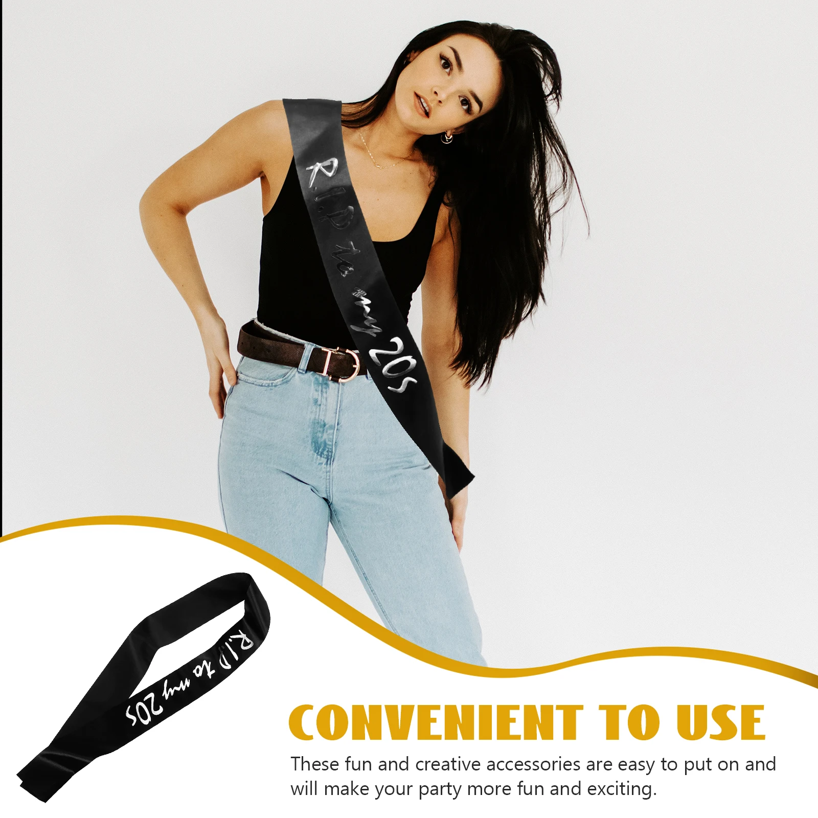 

Shiny Birthday Sash RIP 20s Decorative Female Party Accessories Gift Happy Celebrations Supplies Sash