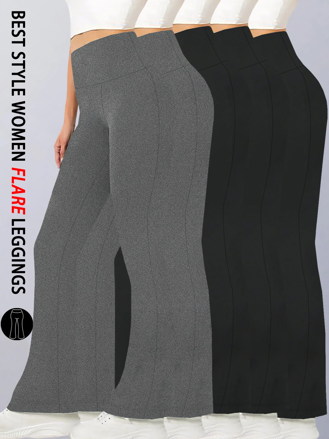 

5 pack Ladies high-rise flared yoga trousers with leg bottom. Perfect for yoga or casual.