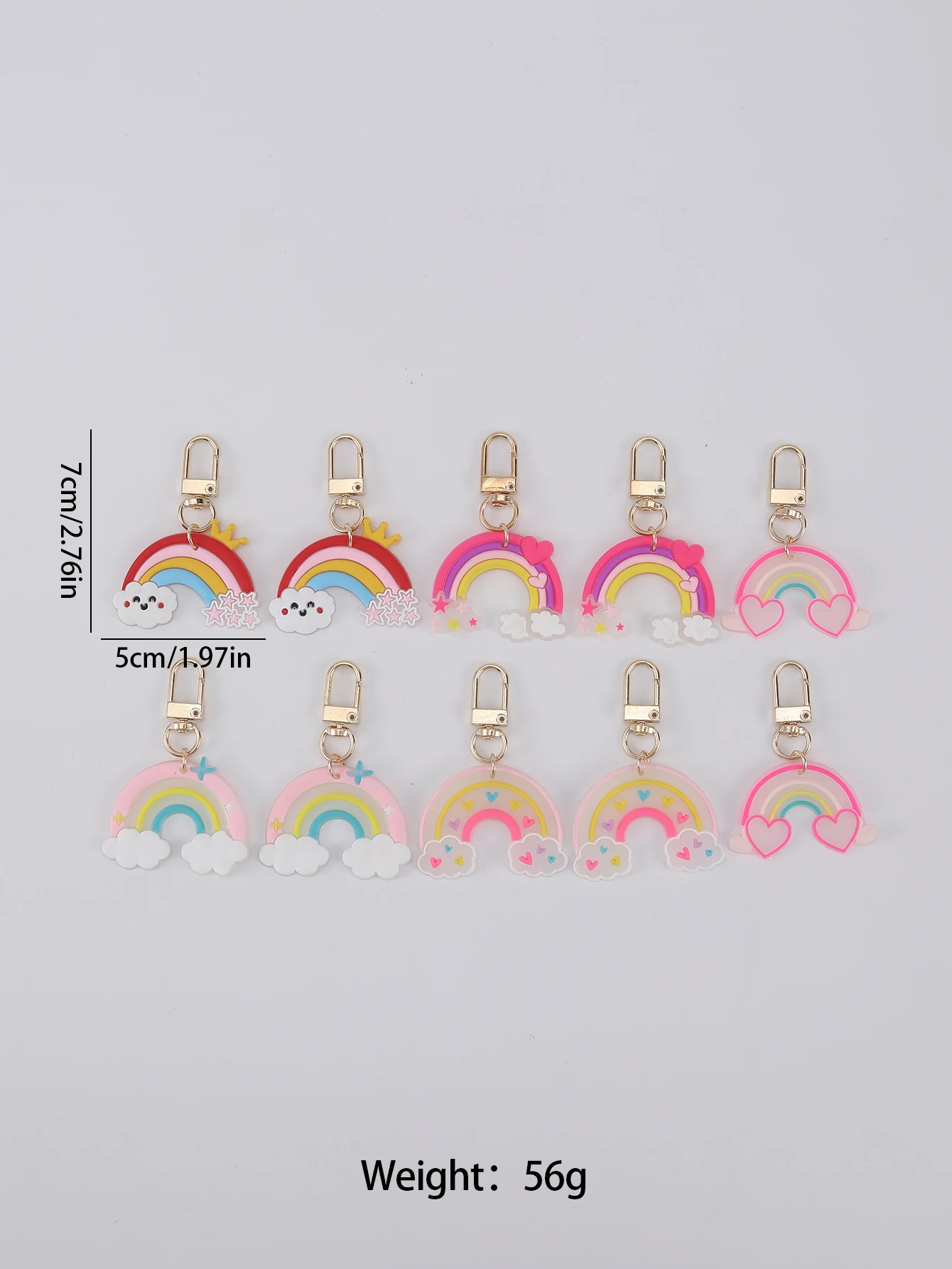 10pcs PVC Rainbow Keychain Cartoon Rainbow Cloud Key Chain Bag purse Backpack Charm Birthday Party Favor ornament Accessories