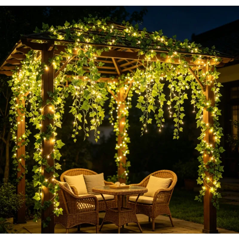 2M 20 LED Green Artificial Leaf Vine String Lights Battery Powered Waterproof Fairy Lamp For Wall Home Christmas Indoor Decor