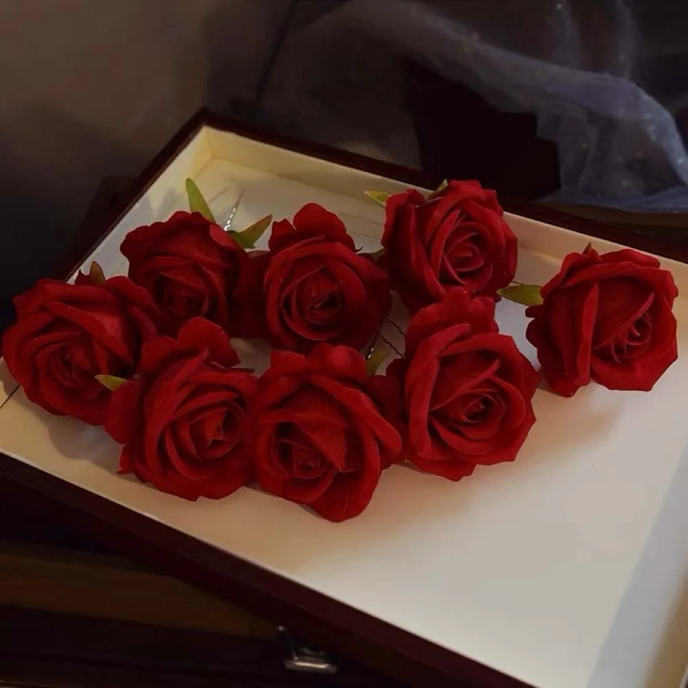 Beautiful Sweet Rose Hair Forks Chinese Style Dark Red Golden Phoenix Hairpin Alloy Headwear Bride Flower Side Clips Women
