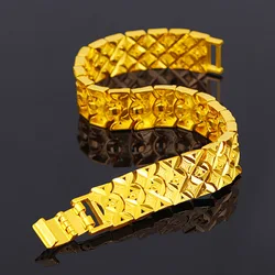 100% 14K Gold Color Wide Edition Car Flower Watch Bracelet for Men Father Bro Luxury Domineering Bangles Fine Jewelry Not Fade