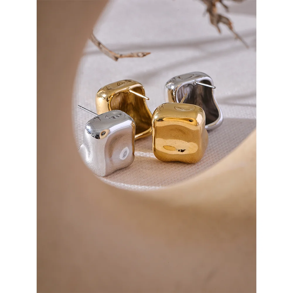Yhpup 316L Stainless Steel Square Geometric High Quality Stud Earrings 18K PVD Plated Charm Daily Jewelry серьги тренд