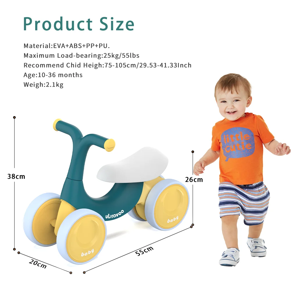 UBRAVOO Baby Balance Bike Toys, Baby Walker, Toddler Balance Bike 10-36 Month Ride On Toy Birthday Gift with 4 Wheels, No Pedal