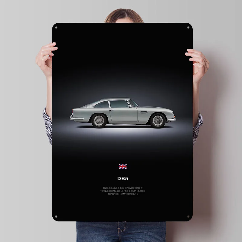 Sports Car Martin DB5 Metal Poster Customized Wall Art Retro Vintage Tinplate Signs for Man Cave Luxury Home Decor Items Room